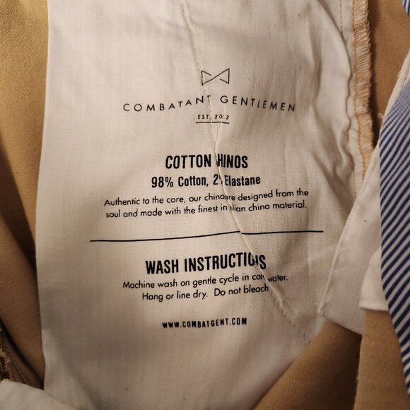 Combatant Gentlemen Pants‎ Flat Front Straight Chinos 36X32 Tan Slim Fit - Picture 8 of 8